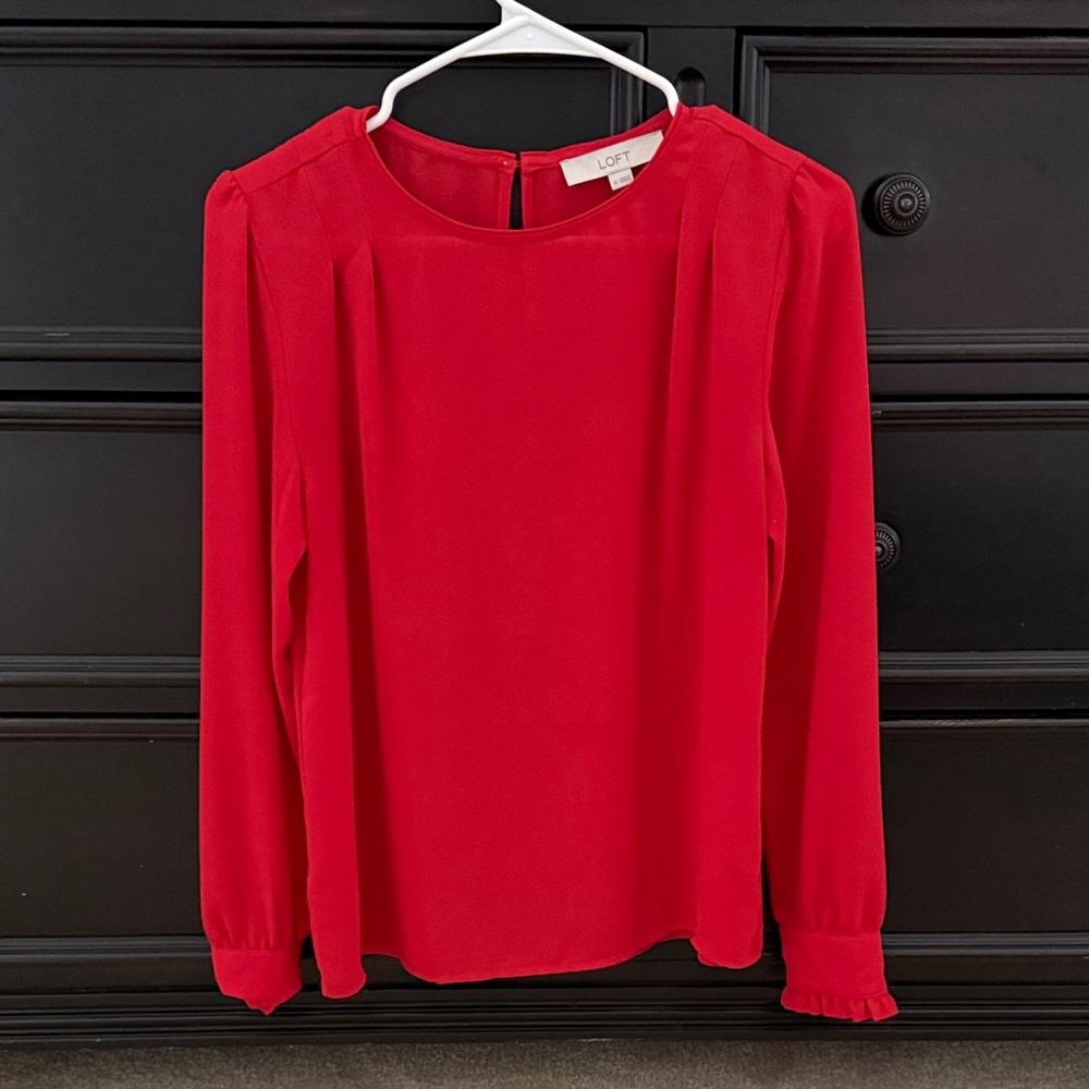 LOFT Vibrant Red Long Sleeve Blouse